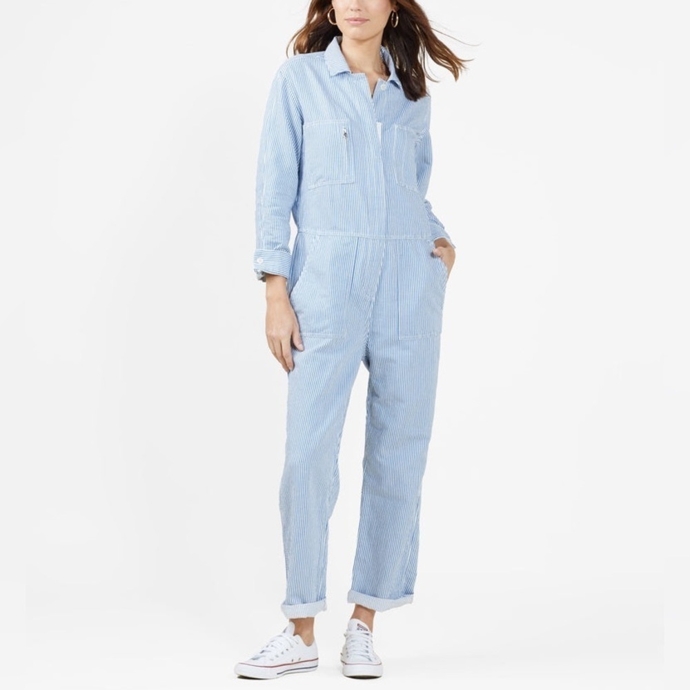 NWT Outerknown Station Jumpsuit Salt True Blue Stripe